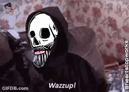 A Grim Reaper With A Beard Is Wearing A Black Hoodie And Saying Wazzup . GIF