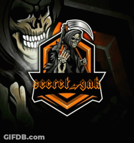 A Grim Reaper With A Scythe In Front Of A Skull And The Words Secret-God On The Bottom GIF
