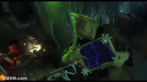 A Grinch Holding A Shield With The Words Down A Size And A Half GIF