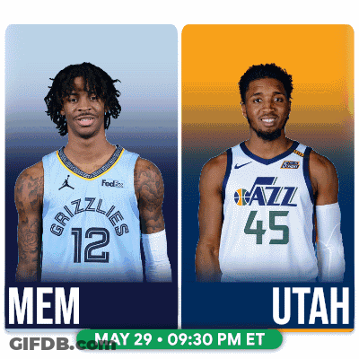 A Grizzlies Basketball Player And An Utah Jazz Player GIF