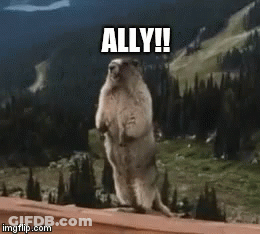A Ground Squirrel Standing On Its Hind Legs With The Caption Ally !! GIF