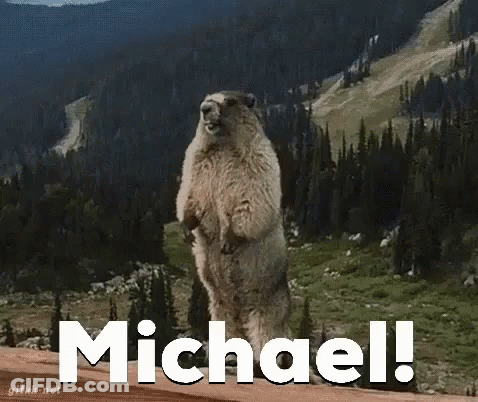 A Groundhog Standing On Its Hind Legs With The Name Michael Written In White GIF