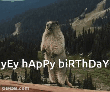 A Groundhog Standing On Its Hind Legs With The Words " Yey Happy Birthday " Above It GIF