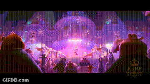 A Group Of Animals Are Standing In Front Of A Stage With A Purple Light . GIF