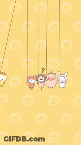 A Group Of Animals Hanging On A String With A Question Mark GIF