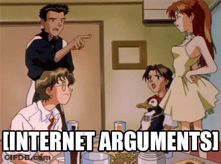 A Group Of Anime Characters Are Gathered Around A Table With The Words Internet Arguments Written Below Them GIF