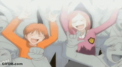 Anime Characters Laughing And Giving Peace Sign GIF