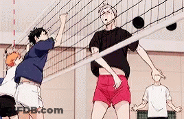 A Group Of Anime Characters Are Playing Volleyball In A Gym . GIF