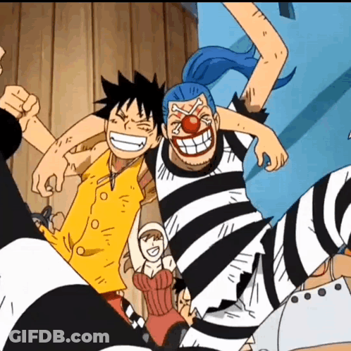 A Group Of Anime Characters Are Posing For A Picture Including Luffy And Buggy GIF