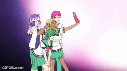 A Group Of Anime Characters Are Posing For A Picture Together GIF
