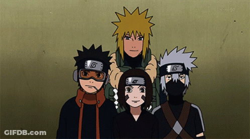 A Group Of Anime Characters Are Posing For A Picture With The Letter G On Their Headbands GIF