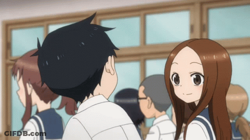 A Group Of Anime Characters Are Standing In A Classroom GIF
