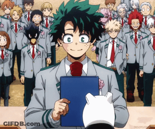 A Group Of Anime Characters Are Standing In A Line And One Of Them Has The Letter C On His Head GIF