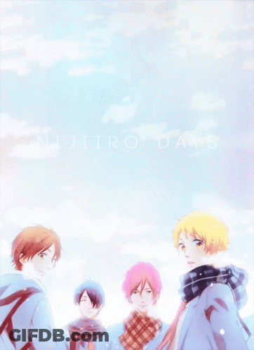 A Group Of Anime Characters Are Standing In Front Of A Blue Sky With The Words Nijiro Days Written Above Them GIF
