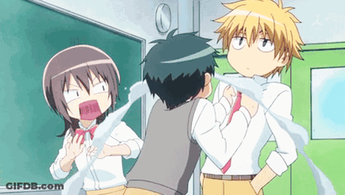 A Group Of Anime Characters Are Standing In Front Of A Chalkboard GIF