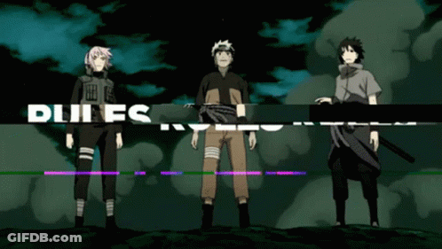 A Group Of Anime Characters Are Standing In Front Of A Screen That Says Dunes On It GIF