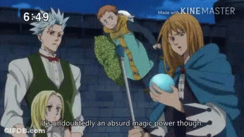 A Group Of Anime Characters Are Standing Next To Each Other And One Of Them Is Holding A Magic Wand . GIF