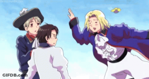 A Group Of Anime Characters Are Standing Next To Each Other And One Of Them Is Wearing A Hat . GIF