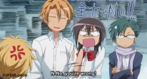 A Group Of Anime Characters Are Standing Next To Each Other And One Of Them Says " N-No You 'Re Wrong " GIF