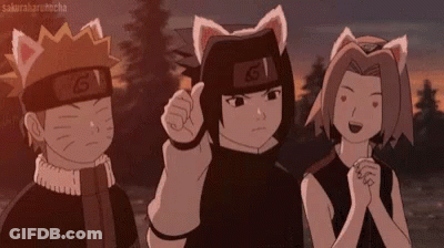 A Group Of Anime Characters Are Standing Next To Each Other And Wearing Cat Ears . GIF