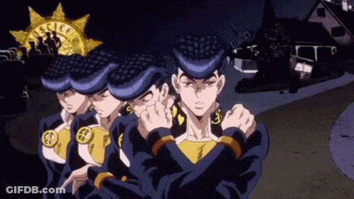 A Group Of Anime Characters Are Standing Next To Each Other In Front Of A Building . GIF