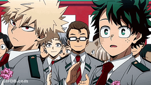 A Group Of Anime Characters Are Standing Next To Each Other In Uniforms And Ties . GIF