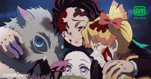 A Group Of Anime Characters Are Standing Next To Each Other With The Ig.com Logo In The Corner GIF