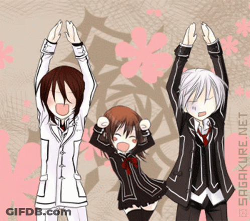 A Group Of Anime Characters Are Standing Next To Each Other With Their Arms In The Air GIF