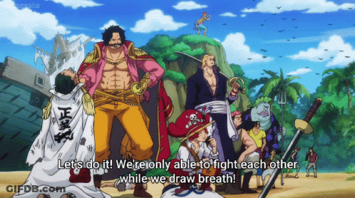 A Group Of Anime Characters Are Standing On A Beach And One Of Them Says " Let 'S Do It " GIF