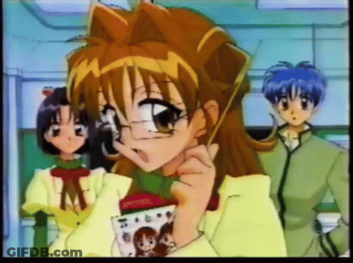 A Group Of Anime Characters Including A Girl With Glasses And A Boy With Blue Hair GIF