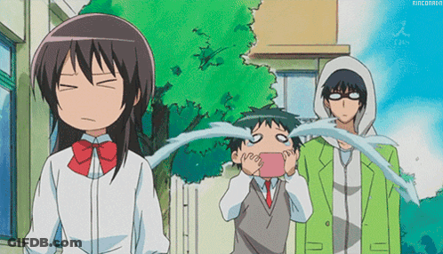 A Group Of Anime Characters Including A Girl With Tears Coming Out Of Her Eyes And A Boy With Water Coming Out Of His Mo GIF