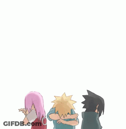 A Group Of Anime Characters Including Naruto And Sasuke Are Standing Next To Each Other . GIF