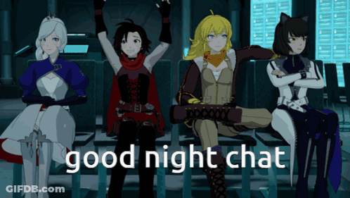 A Group Of Anime Characters Sitting Next To Each Other With The Words Good Night Chat Written Below Them GIF