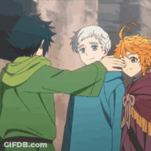 A Group Of Anime Characters Standing Next To Each Other . GIF