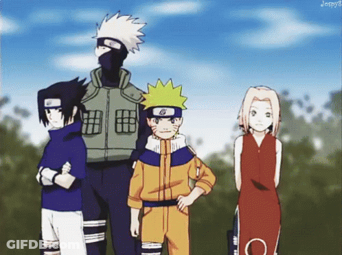 A Group Of Anime Characters Standing Next To Each Other GIF