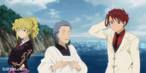 A Group Of Anime Characters Standing Next To Each Other GIF