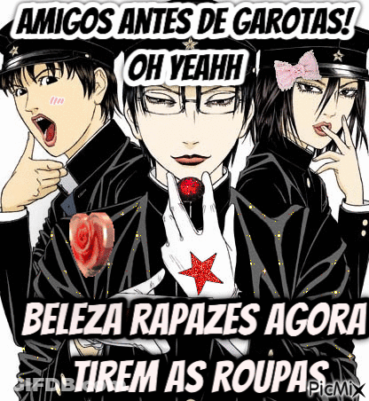 A Group Of Anime Characters Standing Next To Each Other With The Words Amigos Antes De Garotas Oh Yeahh GIF