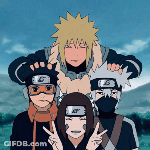 A Group Of Anime Characters With The Letter G On Their Head GIF