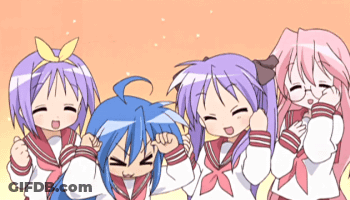 A Group Of Anime Girls Are Standing Together And Smiling GIF