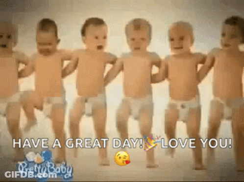A Group Of Baby 'S In Diapers Are Standing Next To Each Other . GIF