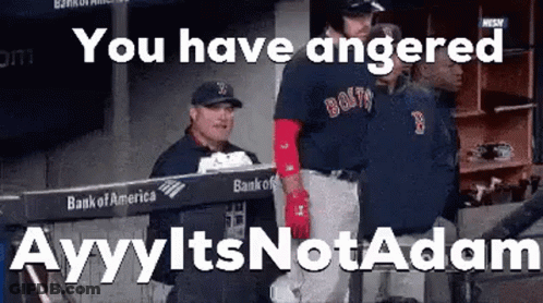 A Group Of Baseball Players Are Standing In A Dugout With The Words `` You Have Angered Ayyylts Not Adam '' GIF