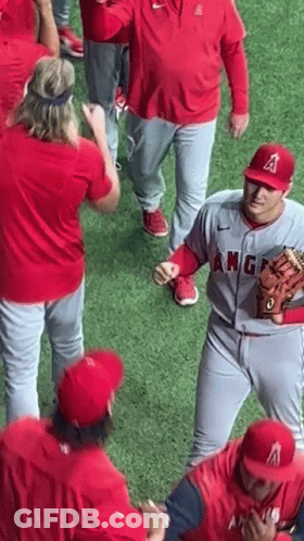 A Group Of Baseball Players Are Standing On Top Of A Field . GIF