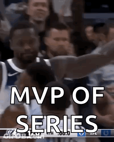 A Group Of Basketball Players Are Celebrating With The Words Mvp Of Series GIF