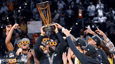 A Group Of Basketball Players Holding Up A Trophy While Wearing Sunglasses That Say Bb GIF