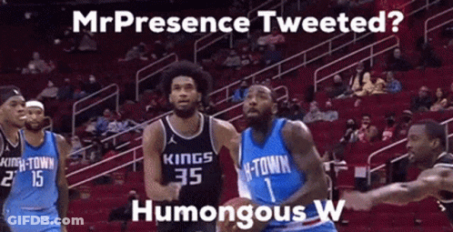 A Group Of Basketball Players On A Court With A Caption That Says Mr Presence Tweeted Humorous W GIF