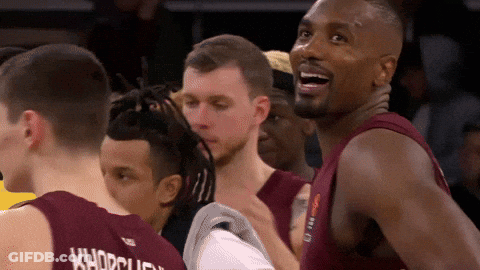 A Group Of Basketball Players One Of Whom Is Wearing A Shirt That Says Khadrau GIF