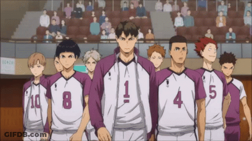 A Group Of Basketball Players Wearing Purple And White Uniforms With The Numbers 1 Through 5 GIF