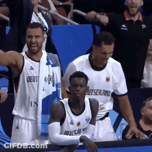 A Group Of Basketball Players Wearing Shirts That Say Deutschland On Them GIF