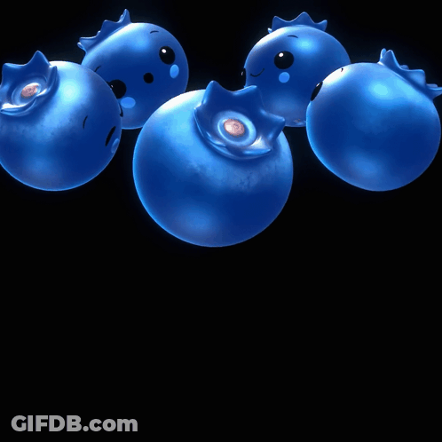 A Group Of Blueberries With Faces On Them GIF