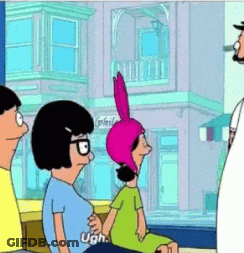 A Group Of Bob 'S Burgers Characters Are Sitting On A Bench . GIF